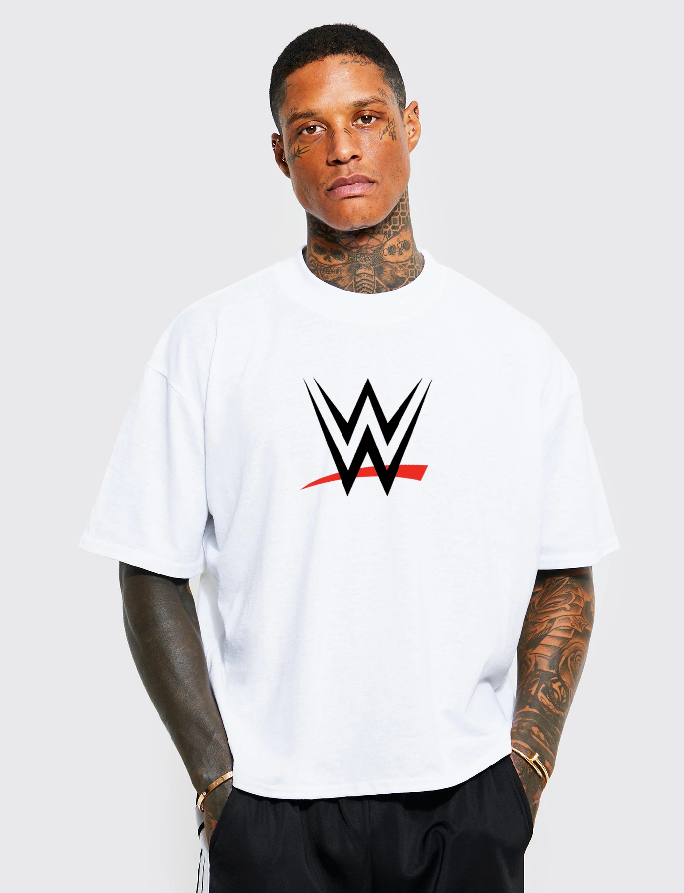 جديد WWE الولايات المتحدة شعار طباعة الرجال فضفاض تي شيرت المرأة سترة الموضة تي شيرت عادية البلوز الرجال قصيرة الأكمام الشارع الملابس