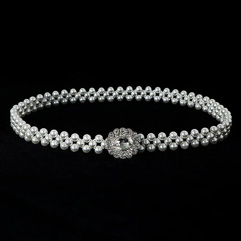 

Pearl Waist Chain Women Inlaid Diamond Elastic Butterfly Belt Waist Decoration Belt Beaded Elastic Belt Shirt Jeans Decoration