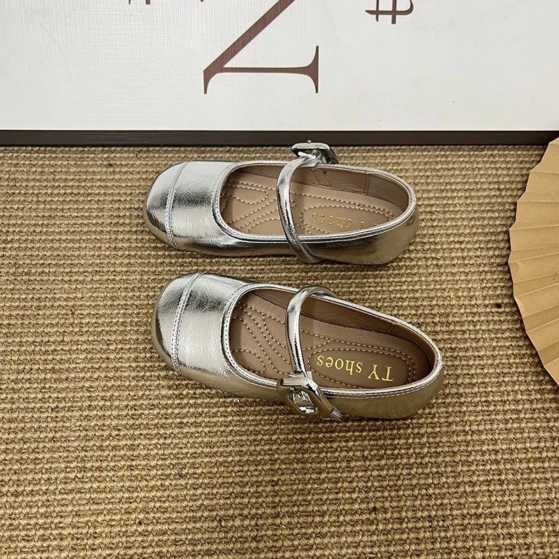 Kids'Casual Shoes PU Leather Spring Fashion Sport Outdoor Flat Bottom For Girls Designer Anti-slip Silver Size 23-35