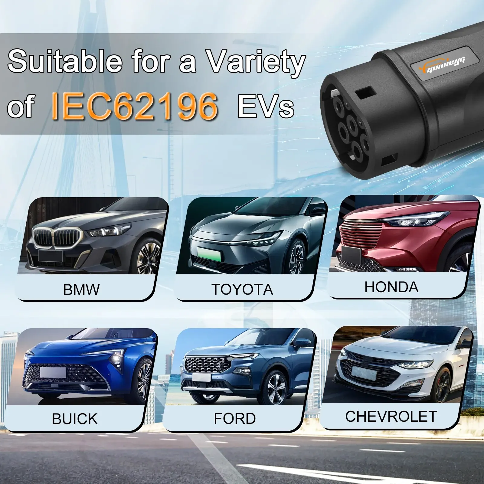 GUWIEYG EV Charger Adapter J1772 to IEC62196 Adapter Type1 to Type2 EV Adapter 32A 1Phase 7.2kw Max EV Charger Converter