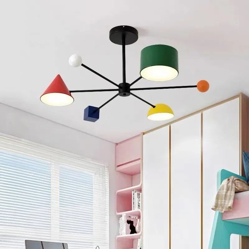 Colorful Chandelier Macaron Geometric Lamps Restaurant Hanging Lamps Lustre Children's Room Light Kitchen Island Nursery Light