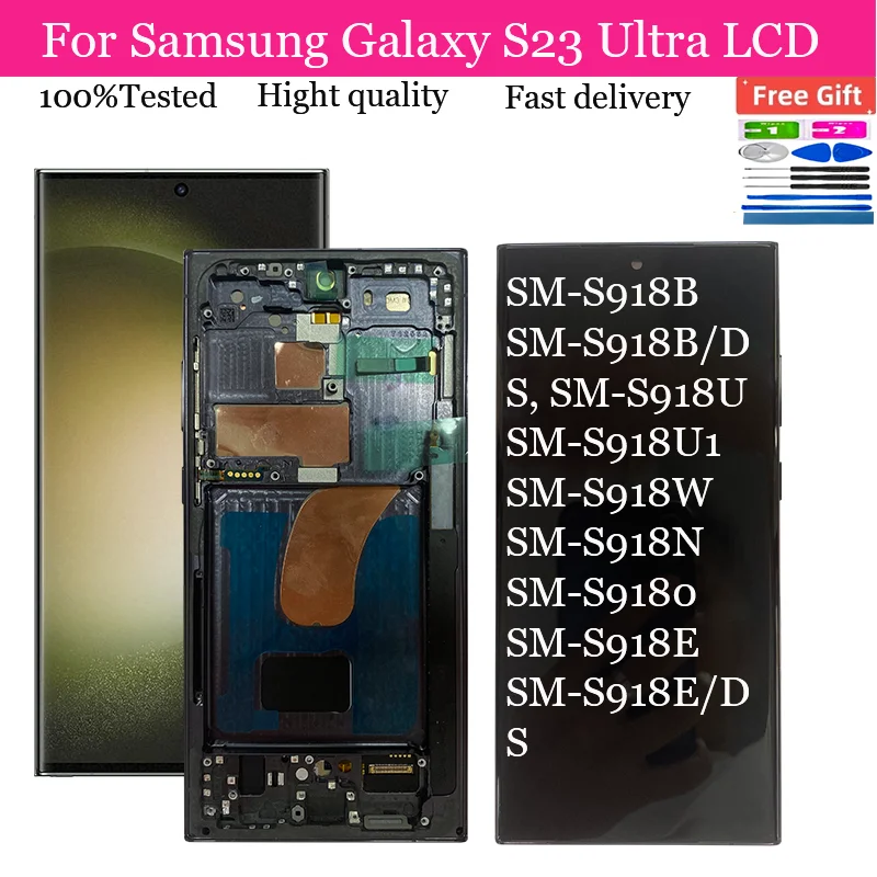 

OLED Display For Samsung Galaxy S23 Ultra 5G SM-S918B SM-S918B/DS S918U LCD Display+Frame Touch Screen Digitizer