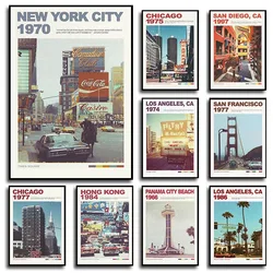 Vintage London Hong Kong Chicago Los Angeles City Travel Poster Retro Landscape Canvas Picture Wall Art Apartment Home Decor