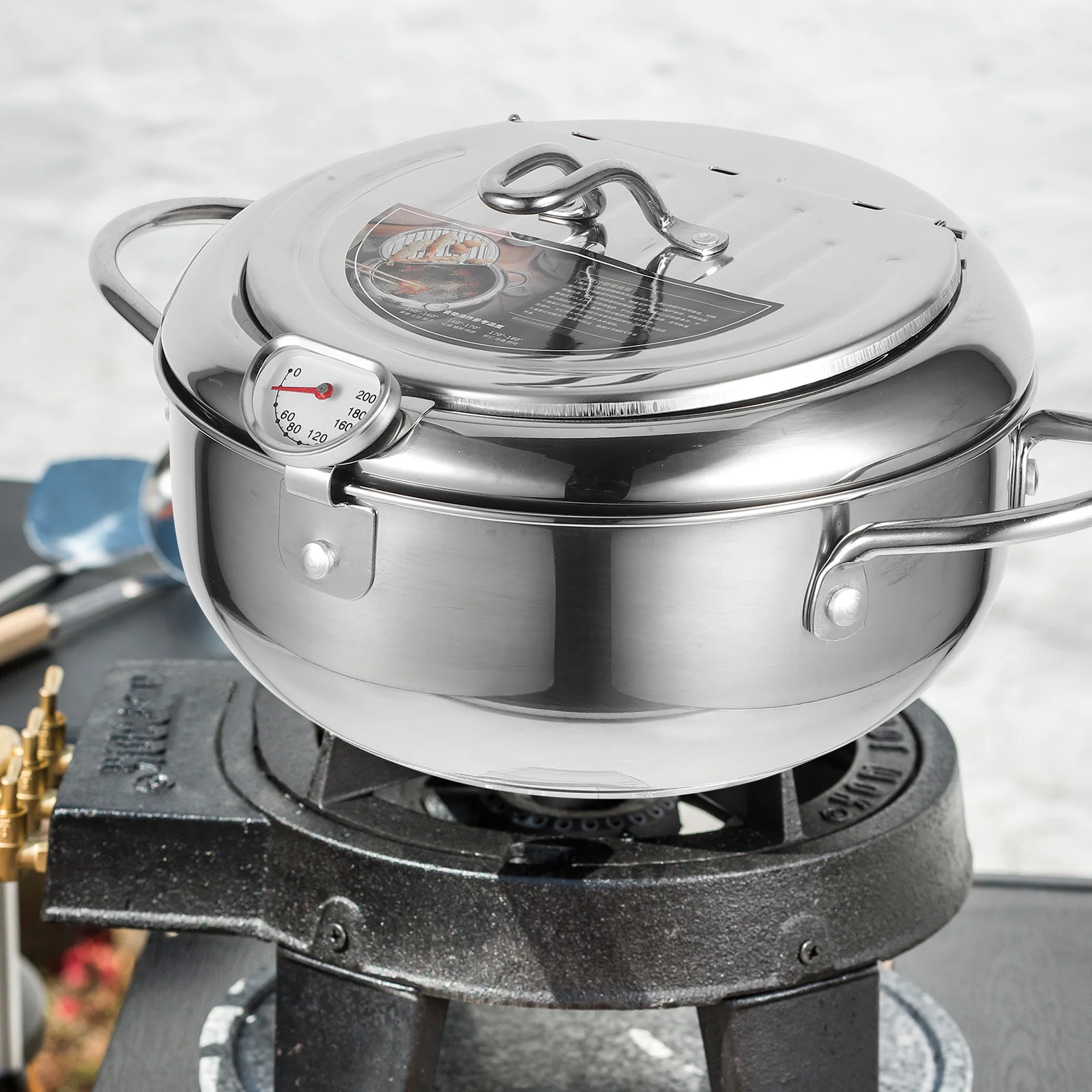 

1pc Non-Stick Oil Fryer Small Portable Deep Frying Pan For Induction Cooker Japanese Style Drainable Stainless Steel Frying Pot