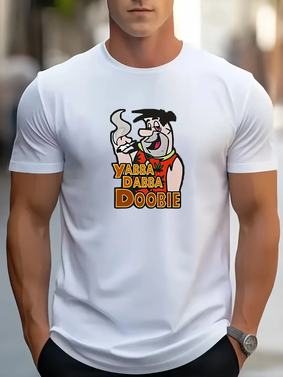 Летняя мужская быстросохнущая дышащая футболка с короткими рукавами «Yabba Dabba Doobie» с принтом персонажей из мультфильма, спортивный топ для фитнеса Летняя мужская быстросохнущая дышащая футболка с короткими рукавами «Yabba Dabba Doobie» с принтом персонажей из мультфильма, спортивный топ для фитнеса