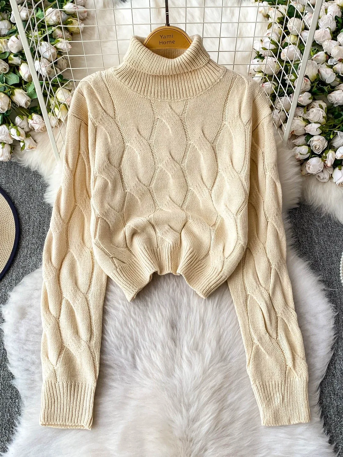 Warmer Pullover mit hohem Kragen für Damen, Faion Lazy Sle Twist Top, hohe Taille, Ele, figurbetont, langes Dr-Zweiteiler-Set, Winterkleidung