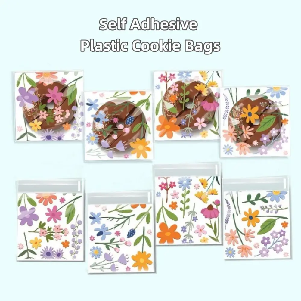 100 pièces Nouvelles pochettes carrées auto-adhésives en plastique transparent pour bonbons, sacs cadeaux pour fêtes, sacs à biscuits anti-humidité