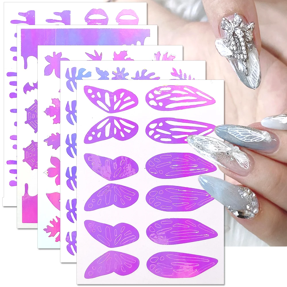 Airbrush Nail Art Stencils Spray Template Nail Stickers Butterfly Star Flame Flower Leaves Nail Decals Manicure Stencil Too