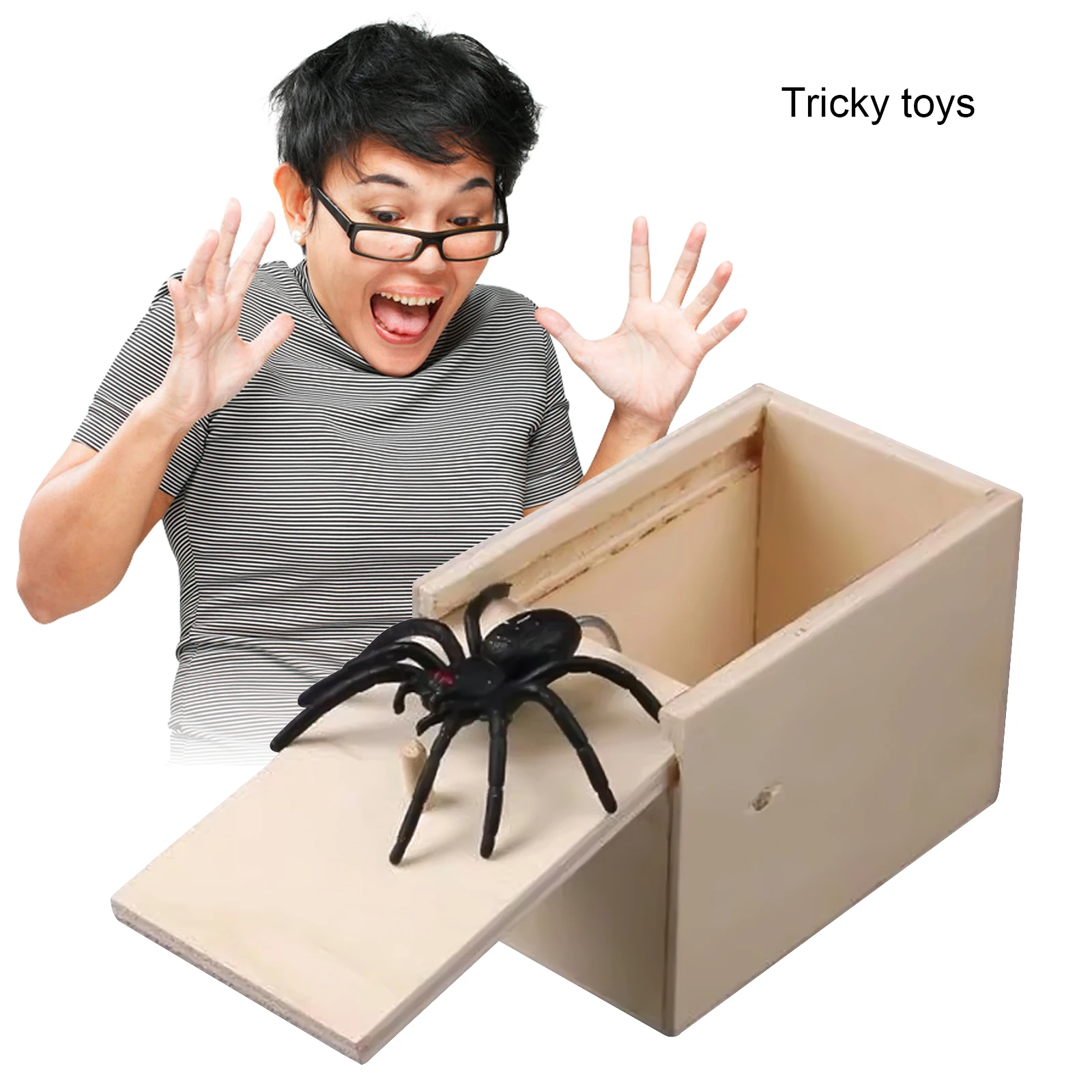 Complicated Toys Scare a Jump Whole Person Spoof Small Insect Box Spider Box Scary Horror Small Wooden Box Net Red Jitterbugs