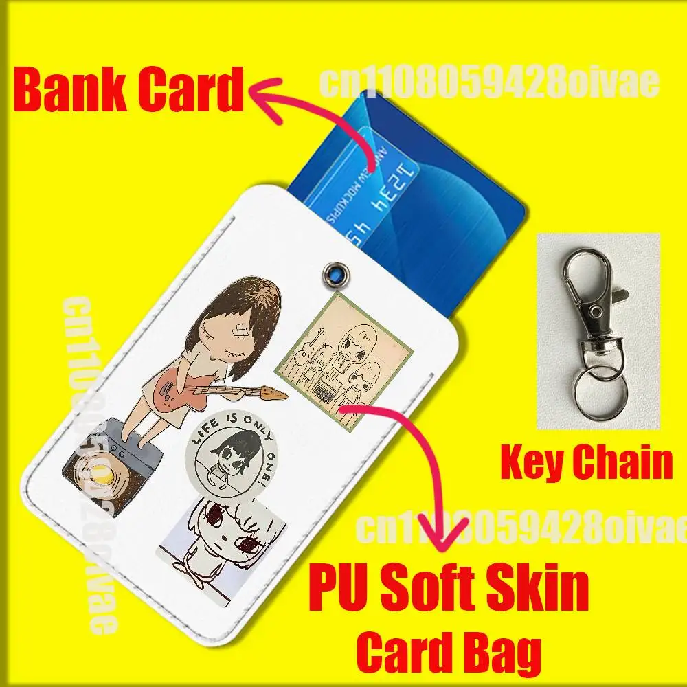 Japan Pop Y-Yoshitomo N-Nara Kaarthouder Case Voor ID Clips Credit Bank Toegang Water mouwen Pocket PU Lederen Sleutelhanger