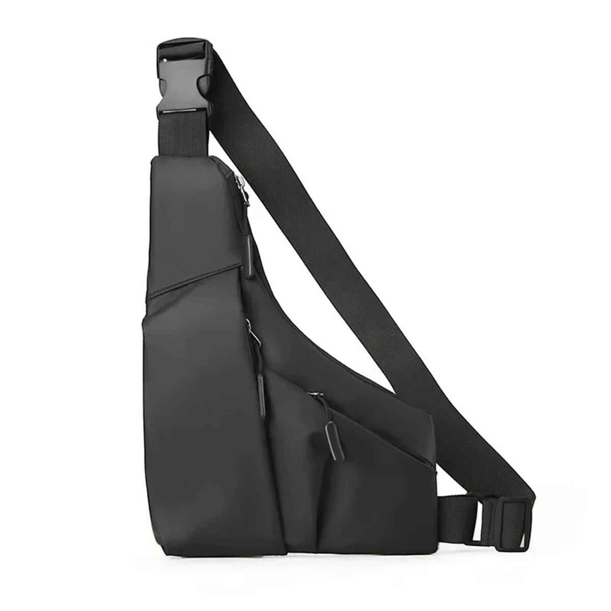 ABQR Leisure Leather Film Triangle Bag Crossbody Anti Theft Close Fitting Chest Bag Sports Riding Sling Bag Black