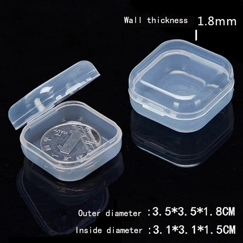 3.5*3.5*1.8cm Clear Lidded Mini Square Plastic Earplug Box Jewelry Office Sundries Organization Home Office Organizer