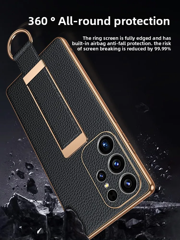 For Samsung Galaxy S25 Ultra Case New Genuine leather case Ultra-thin strap Wristband Ring Stretchable bracket S24 23 soft case