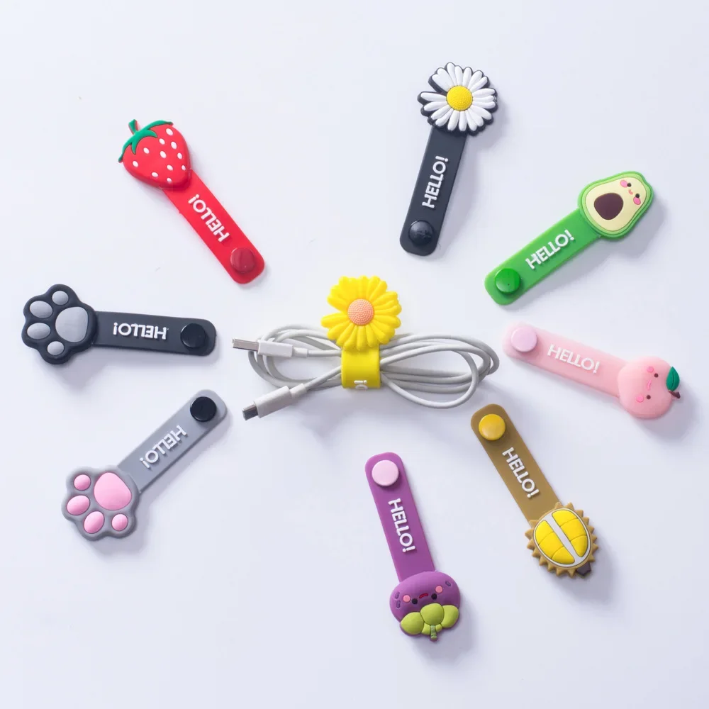 New Silicone Cable Winder Cable Organizer Bookmark Data Line Protector Clip Multi-function Fruit Flower Winder Headphone Storage