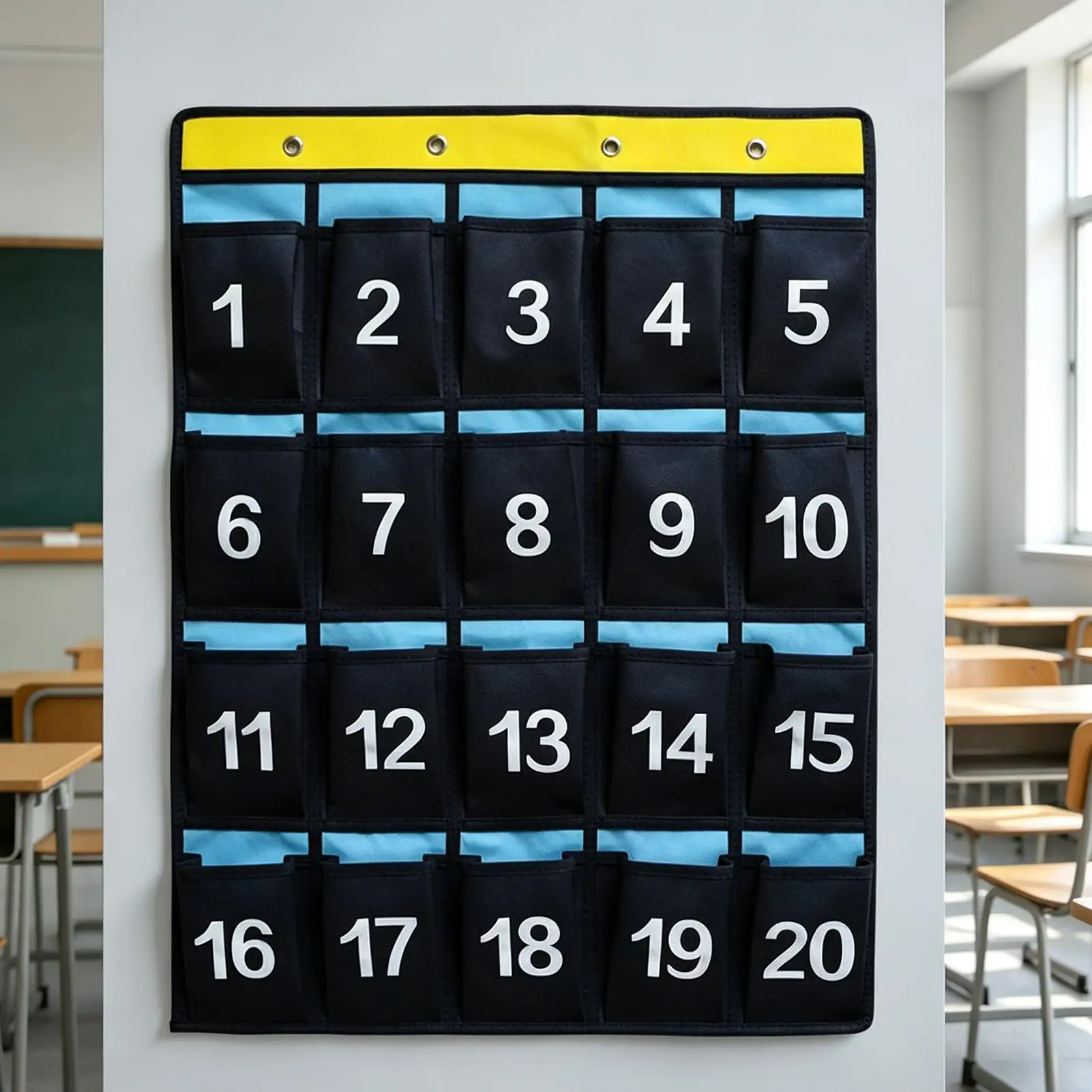 20 Numbered Pocket Chart for Classroom, Hanging Cell Phone & Calculator Organizer, Over Door Wall Storage for School Office Dorm