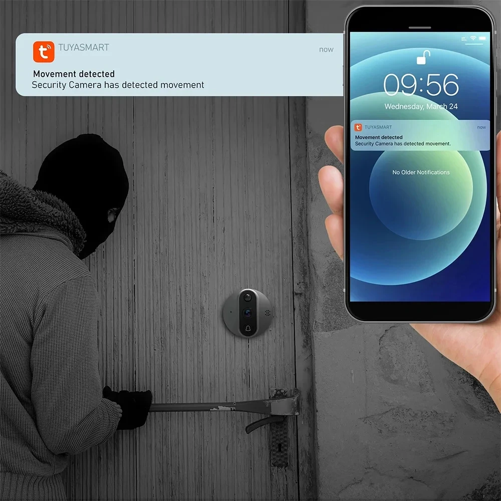 Tuya Smart Video Doorbell Peephole Door Camera with Motion Sensor 1080P Digital Viewer