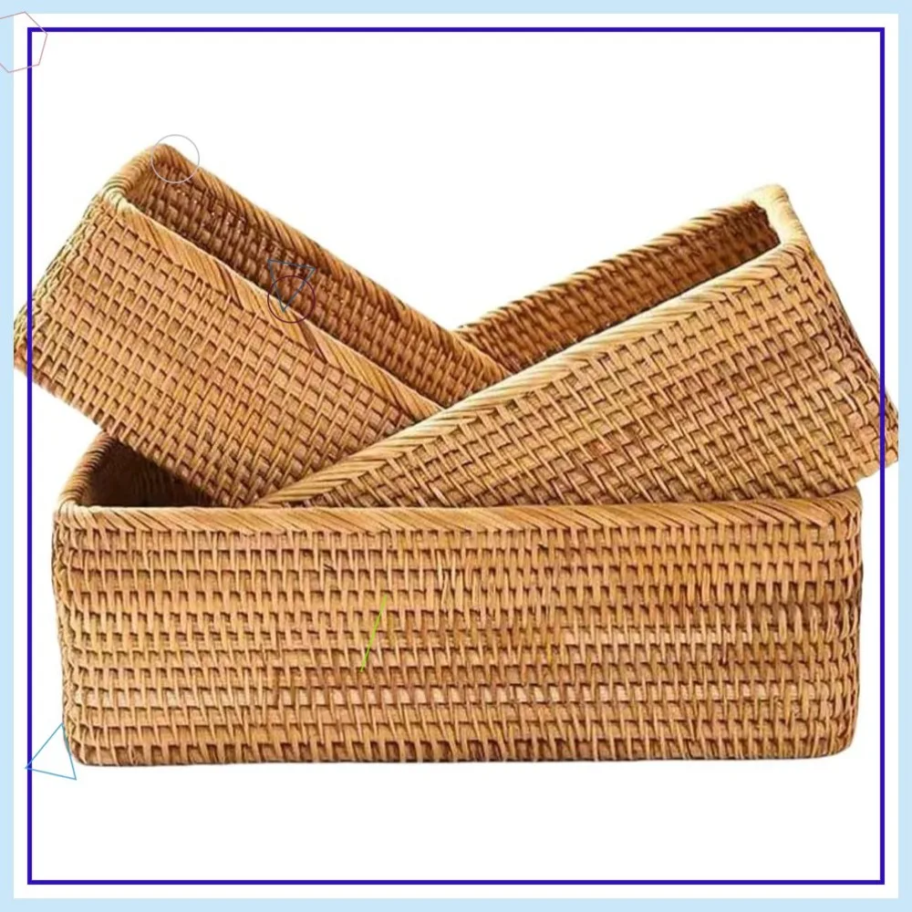 

Set of 3 Hand Woven Rattan Storage Baskets for Kitchen, Living Room, Bathroom Organizing and Decorative Use