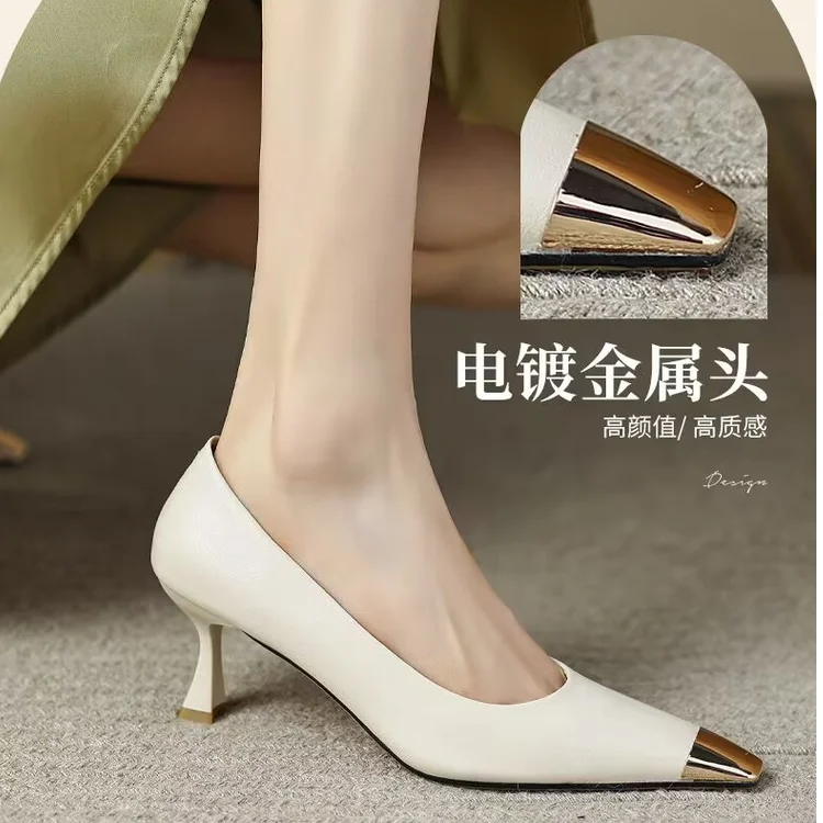 Fashion Women\'s High Heels Black White Thin Heels Light Slippery In Mule Shoes Elegant Party Dress Office Work Heels High Women