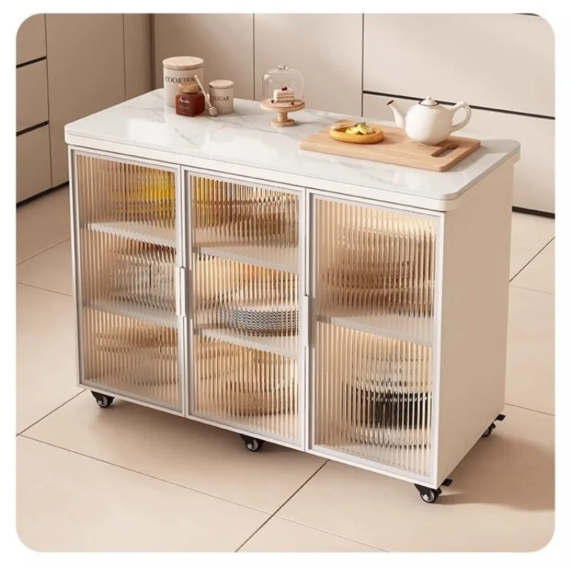 Kitchen Slate Shelf Multifunctional Vegetable Cutting Table Console Multi-layer Side Cabinet Locker Movable Island
