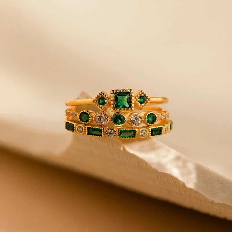 3 قطع/مجموعة من خواتم الزركون المرصعة بتصميم هندسي، مناسبة للأزياء النسائية الفاخرة، مجوهرات قابلة للفصل، إكسسوارات خاتم الزواج #2