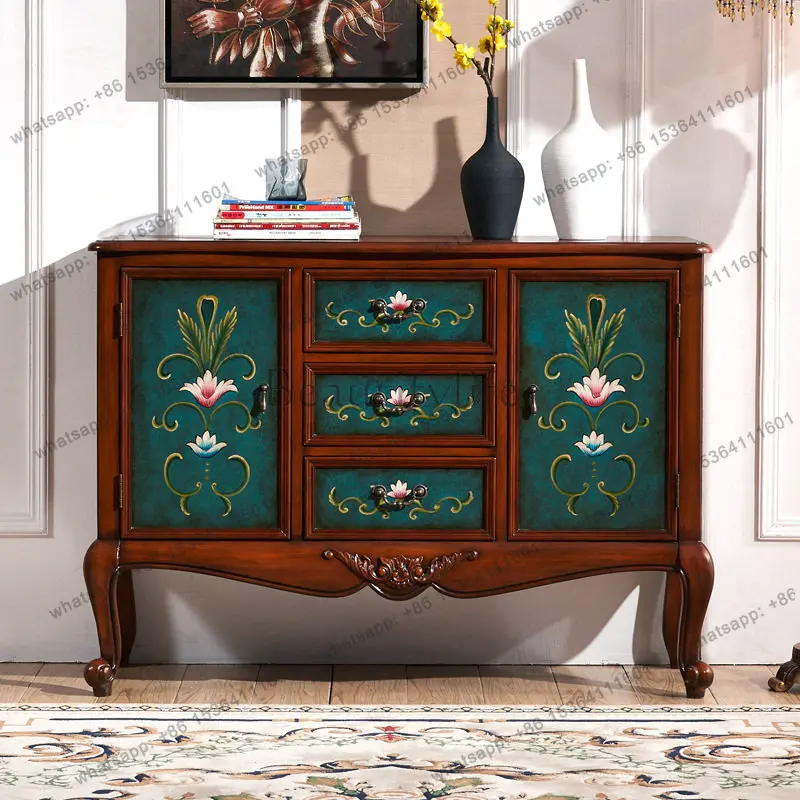 

American side cabinet solid wood retro hand-painted storage painted cabinet