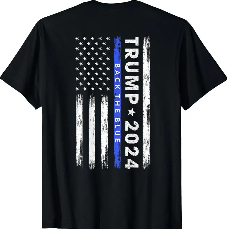 Pro Trump 2024 Back The Blue Thin Blue T-shirt, Cotton, Full size, multicolor