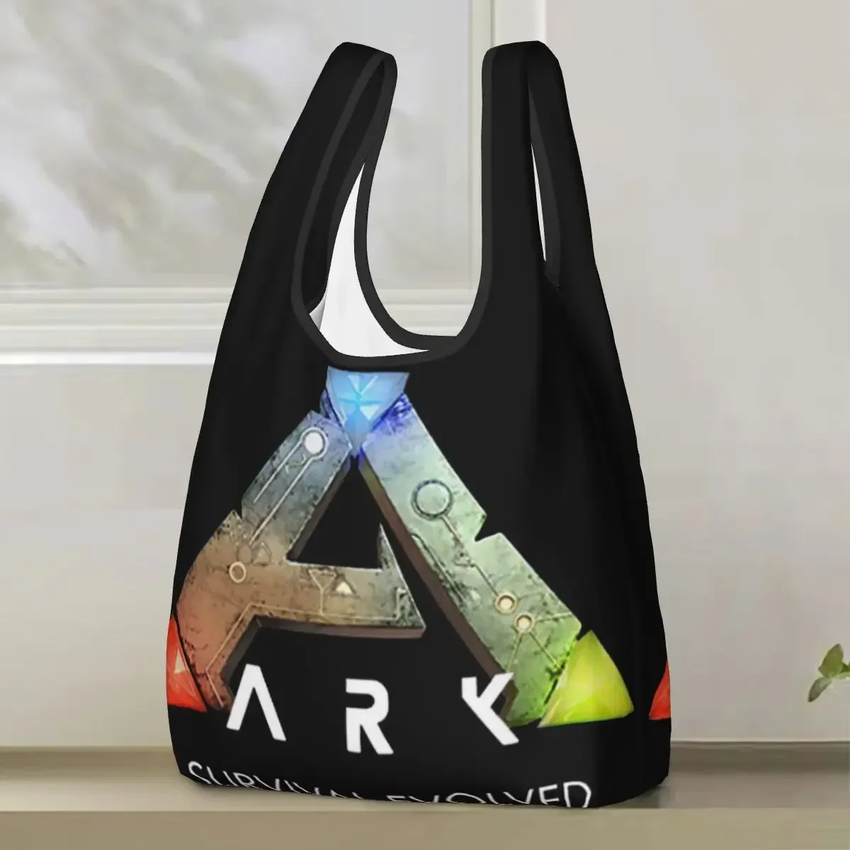 Ark Survival Evolved Black Shopping Bag Portable Tote Bags Foldable Shoulder Shopper Bag Groceries Handbag
