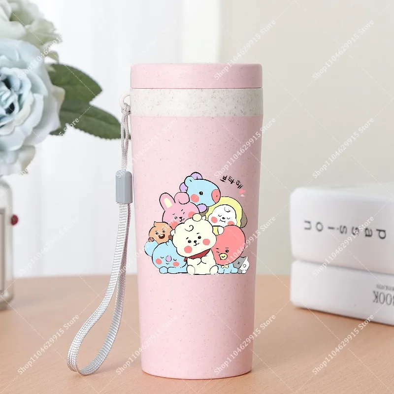 350ml BT21 Portable Water Bottle COOKY TATA RJ Cute Anime Leak-proof Plastic Drinking Cup Milk Coffee Juice Cup Drinkware Gift view 2