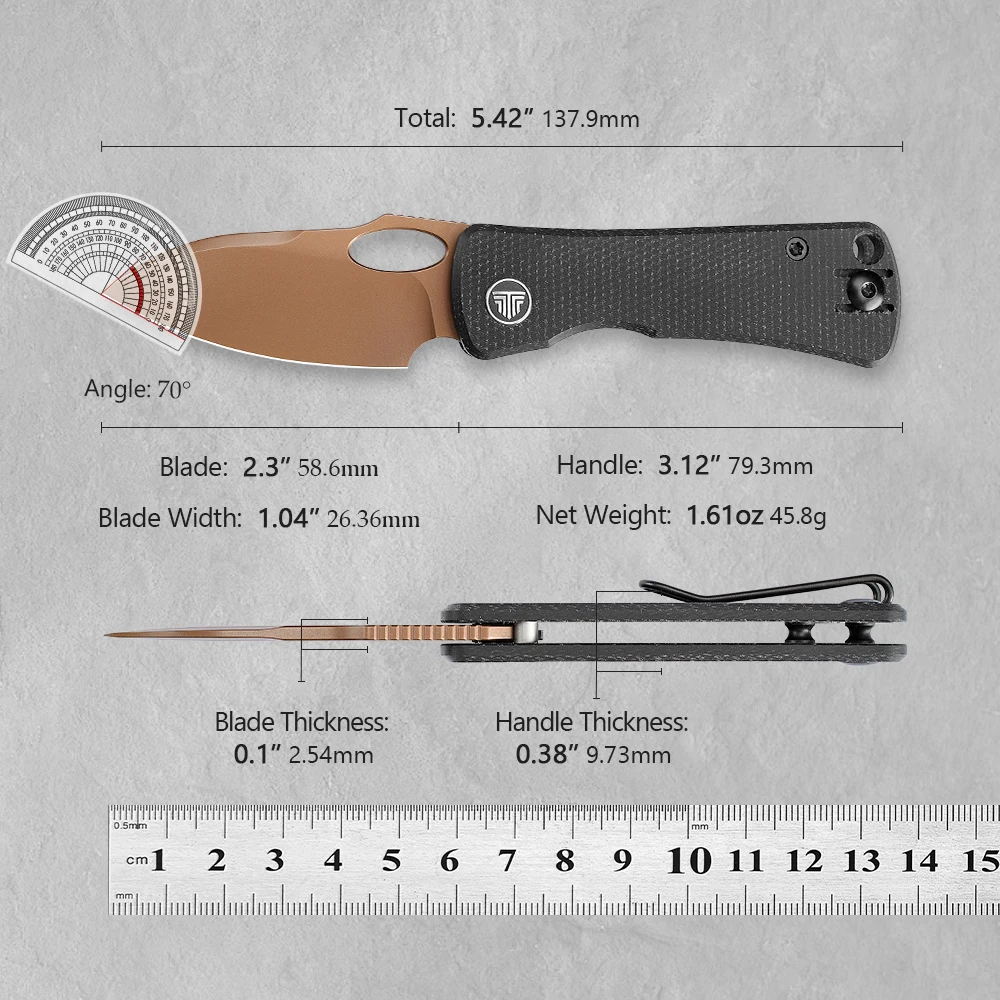 TRIVISA Pocket Folding Andromeda-BM Knife High Quality 14C28N Blade Micarta Handle with Clip Camping Outdoor Fishing Hiking Tool
