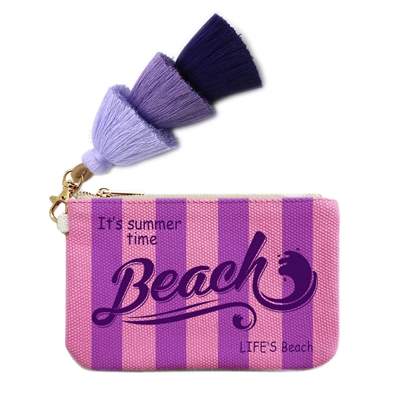 Fashion Solid Vertical Stripe Design Letter Wallets For Women Personality Printing Cotton Clutch Purse Ladies Party Beach Bag