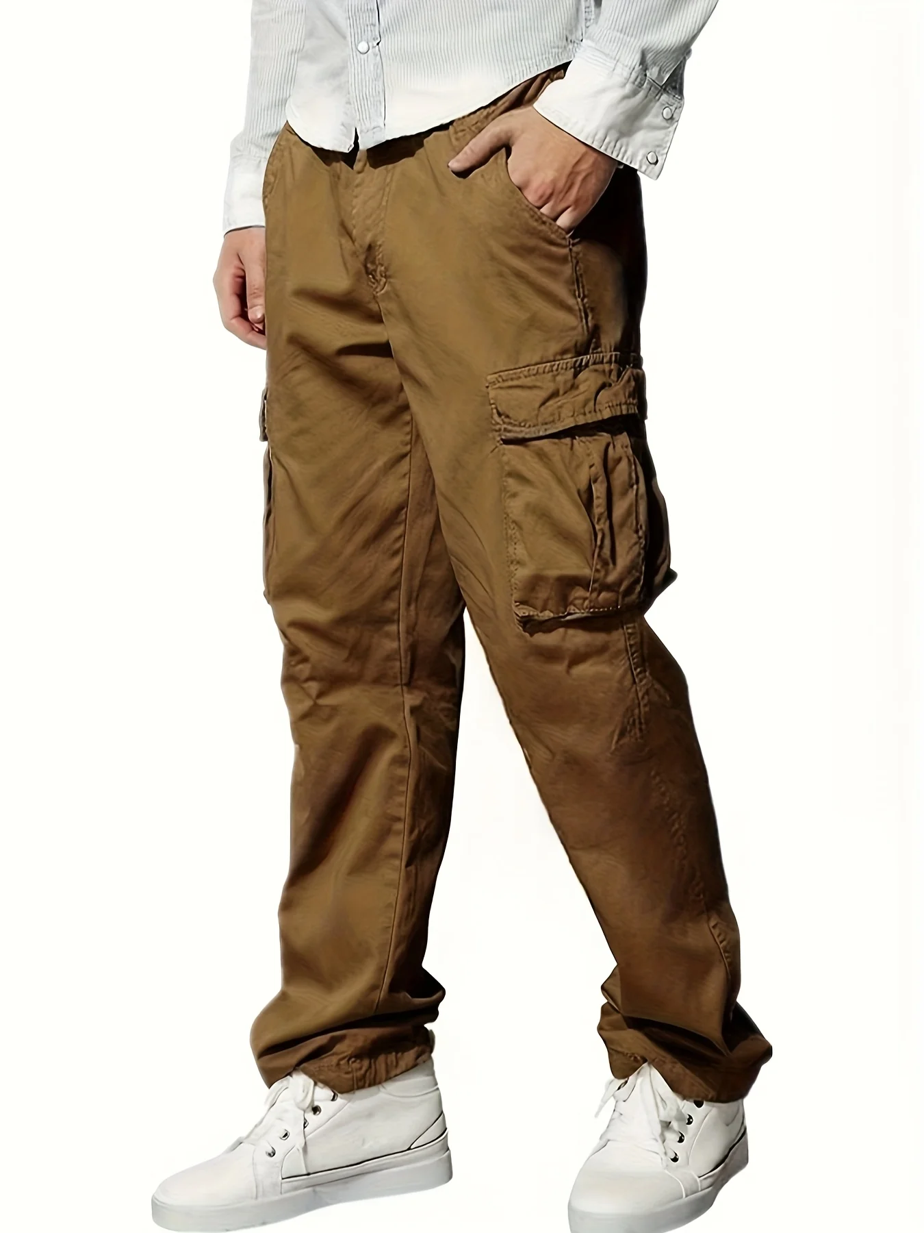 قماش منسوج جديد رائج البيع بلون سادة مخزون غير رسمي للشباب العادي ملابس عمل غير رسمية فضفاضة مستقيمة برباط متعدد