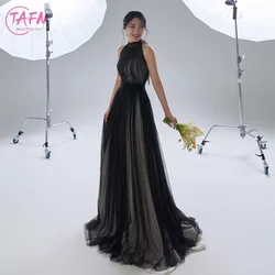 TAFN Black Wedding Reception Dresses Photo Shoot High Collar Sleeveless Bridal Gown A-line Simple Elegant Customizwd