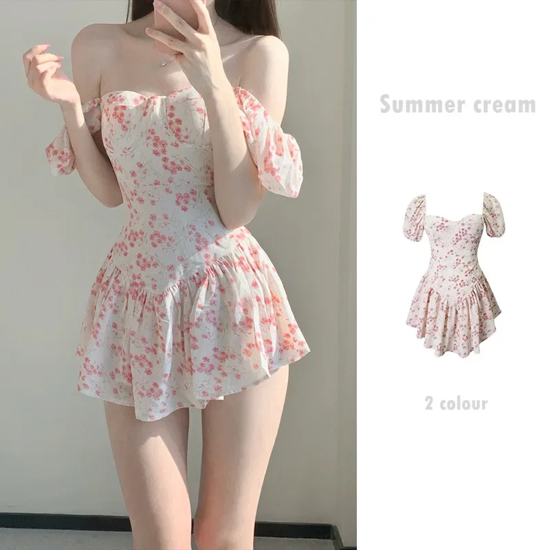 

French Style Swimsuit Women's Summer New One-piece Dress Conservative Sexy Thin Cover Belly Small Chest Hot Spring Swimwear