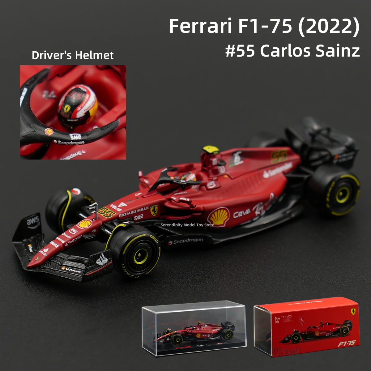 Bburago 1:43 Ferrari 2022 F1-75 #16 F1 Formula Car Die Cast Vehicles Collectible Model Racing Toys Acrylic Box