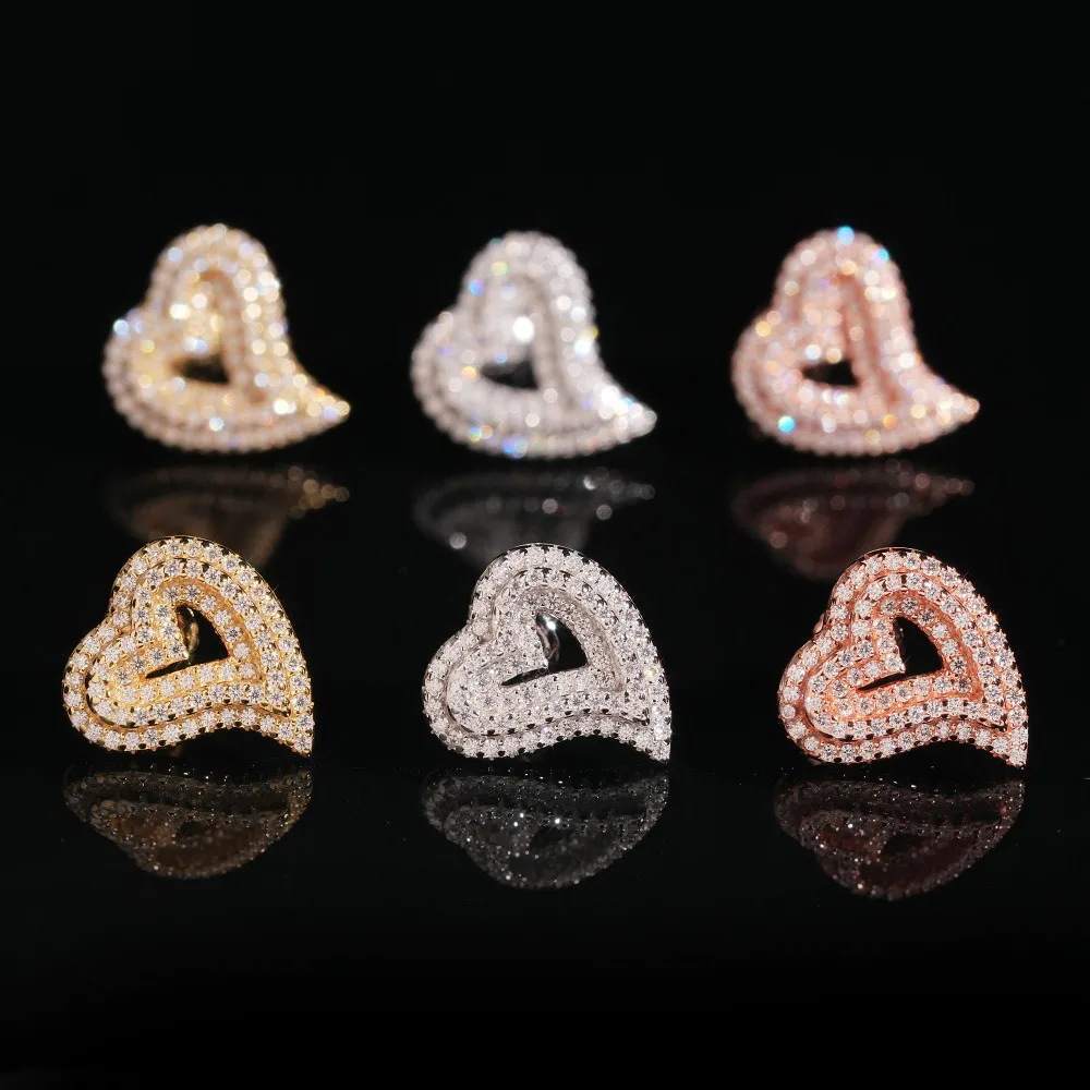 S925 Silber Herzförmige Moissanit-Ohrstecker mit Schraubverschluss, Hip-Hop Rock Stil für Männer und Frauen, Weißgold Liebes-Ohrringe, Testergeprüft, GRA-Zertifiziert, Geschenk – Detail 1
