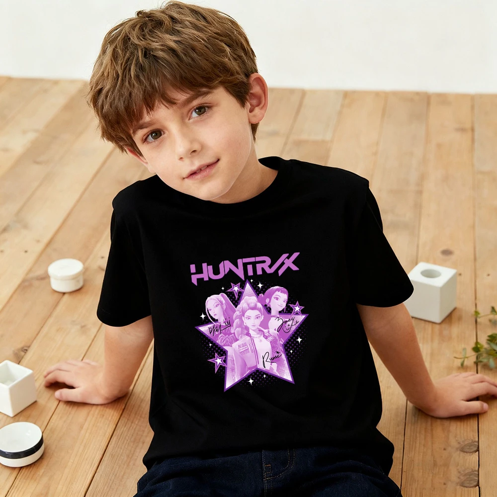 Kaos Anak Laki-laki Kartun Demon Hunters Saja K-pop 2025 Terbaru, Kerah Bulat, Motif Cetak, Fashion Kasual, Atasan Anak, Pakaian Anak