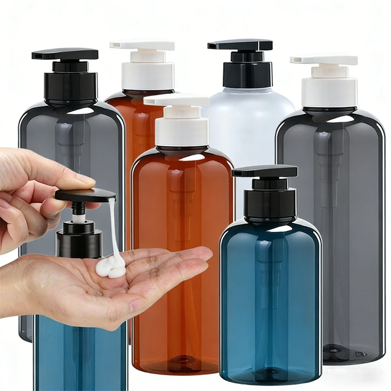 5 szt. Puste plastikowe butelki z pompką 300/500 ml, wielokrotnego użytku, przenośne pojemniki podróżne na szampon, żel pod prysznic, odżywkę do włosów