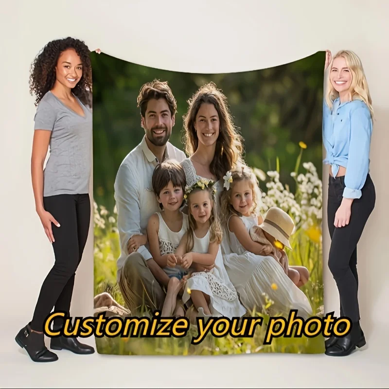 

1pc Personalized Photo Blanket - Heartfelt Tribute with Custom Photos or Text - Ultra-Soft Flannel Memorial Gift for Mom, Dad