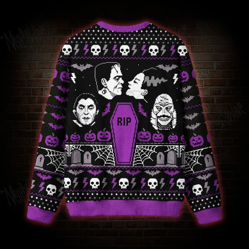 2026 New Retro Horror Monster Pixel Ugly Christmas Sweater Men‘s Women’s Kid‘s Family Pullover Funny Christmas Party Jumper