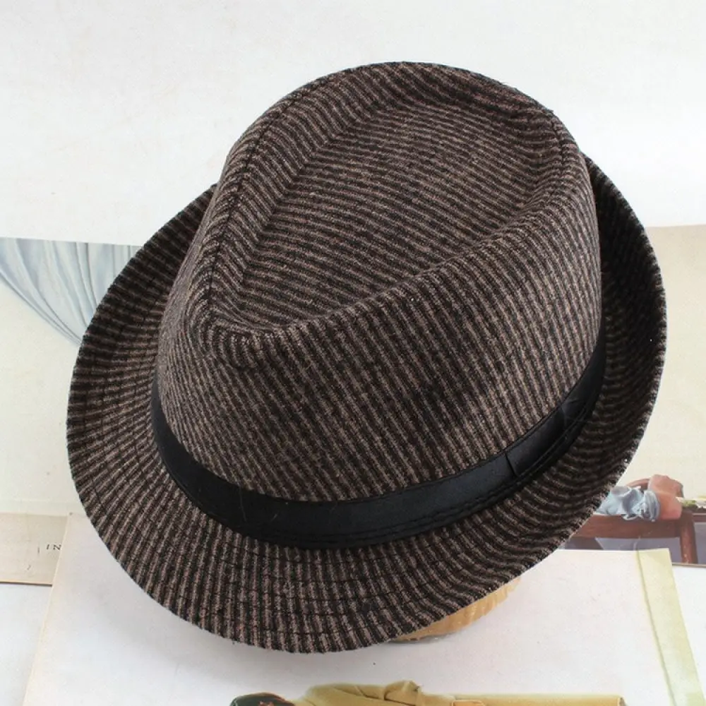 Mens Fedora Hat Vintage Plaid Jazz Cap Warm Comfortable Fashionable Brim Hat Retro Style For Mature Men Daily