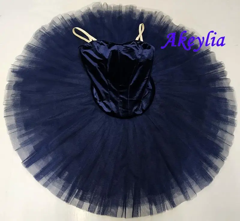 

Navy blue pre-porfessional Pancake Tutu Girls Costumes Classical Peformance Tutu Ballet Dress without decoration black 18044