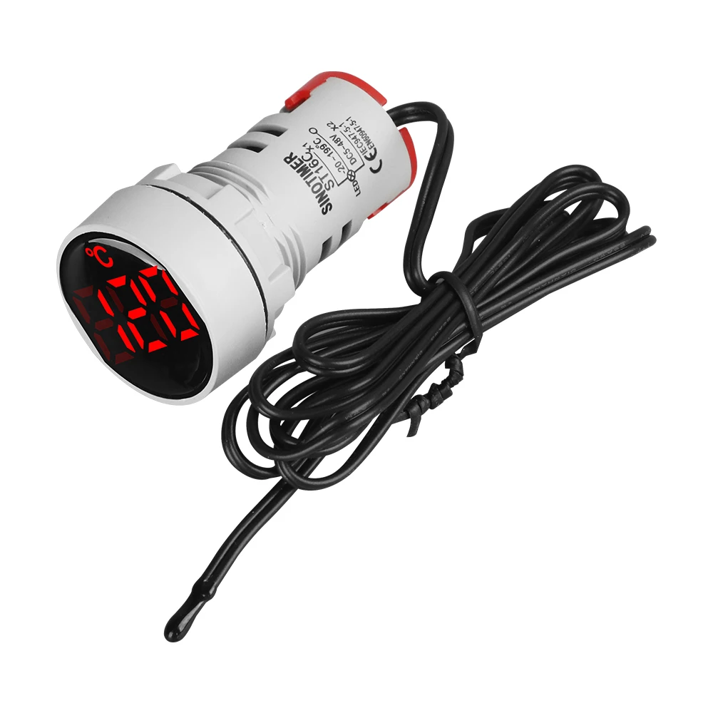Imagem -04 - Mini Medidor de Temperatura Digital com Display de Luz Redondo Pequeno Indicador do Medidor dc 5v48v 12v 24v 20+ 120c 1m Sensor 22 mm