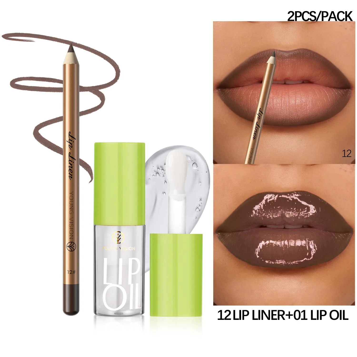 Lip Liner & Lip Oil Set 2Pcs – Long-Lasting Ombre Effect, Moisturizing Smooth Define, Blendable Gradient Lip Makeup image 2