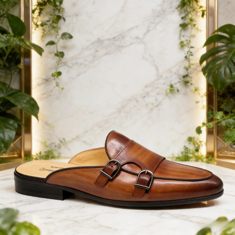 

Luxury Buckle Men's Slippers Genuine Leather Loafers Men Moccasins Casual Non-slip Man Shoes Summer Fashion Half Shoes for Men