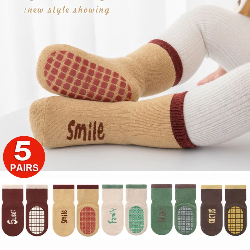 5PAIRS Baby Boys Girls Anti-Slip Cotton Socks Set Cute Toddlers Kids Children Winter Thick Warm Grip Floor Walking Socks 1-3T