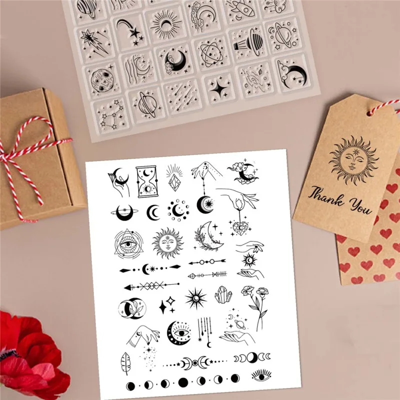 Moon Phase Clear Stamps for Card Making Scrapbooking Crafting DIY Decorations Moon Stars Hand Transparent Silicone Seal Stamps