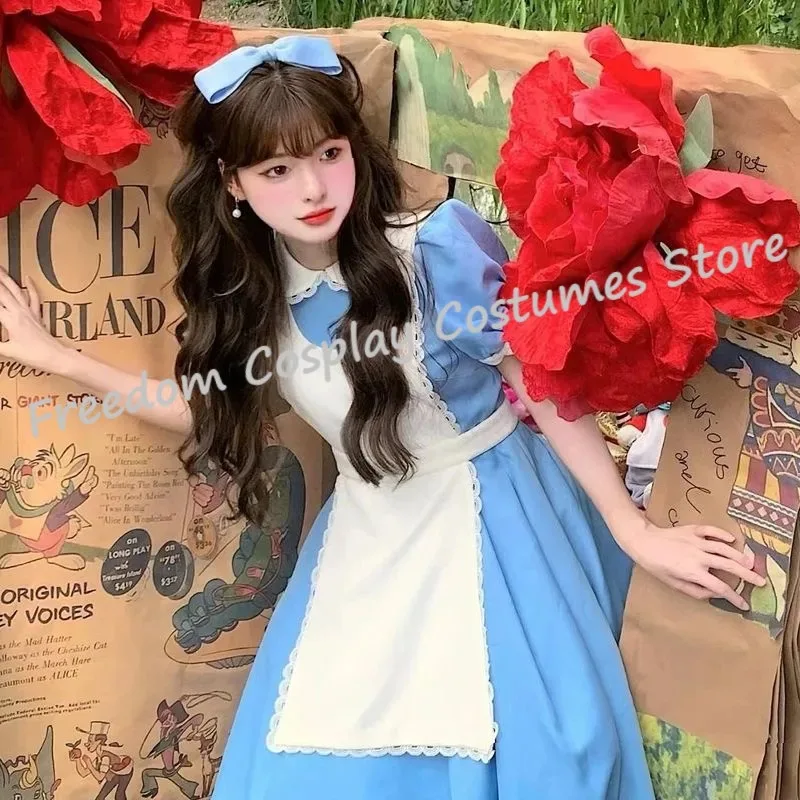 Adult Girl Blue Alice In Wonderland Halloween Costume For Adult  Party Lolita Maid Dress Cosplay Alice Wonderland Costume Girls