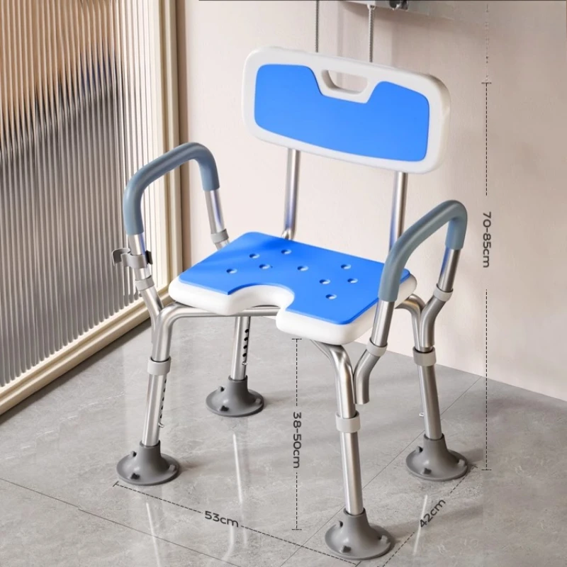 Elderly/Pregnant Shower Stool Adjustable Height Anti-Slip Bath Seat with Ergonomic Aluminum Handrail Non-Tip Design