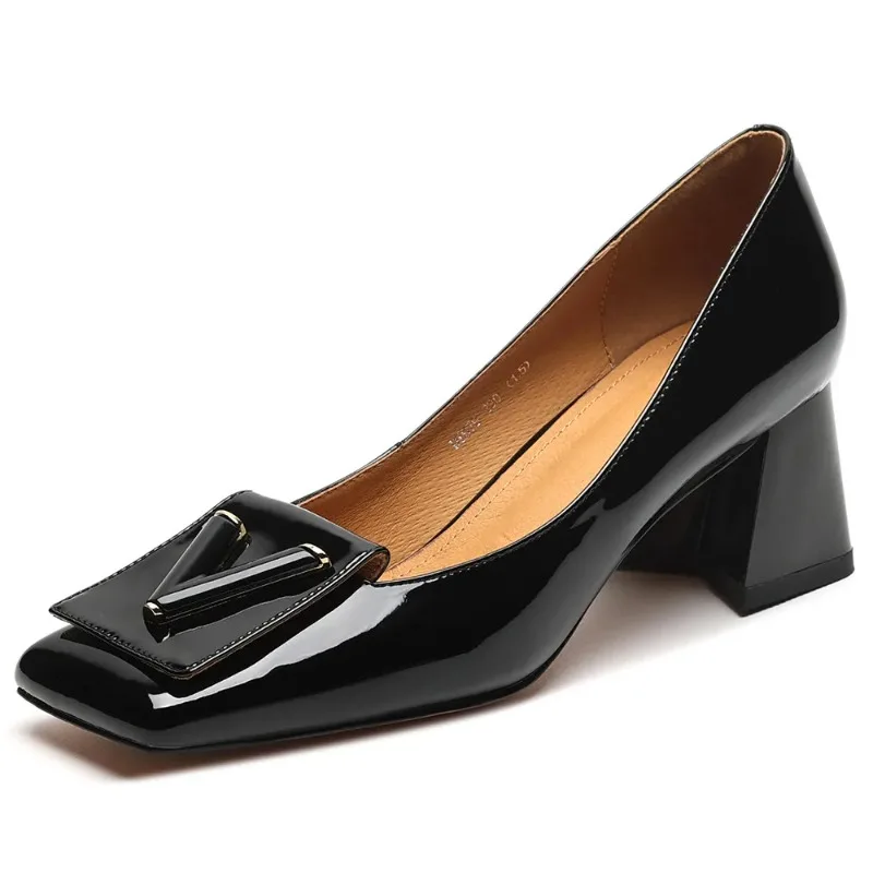 Modische Echtleder Damenpumps High Heels Schuhe Damen Blockabsatz Büro Damenschuhe für Frauen