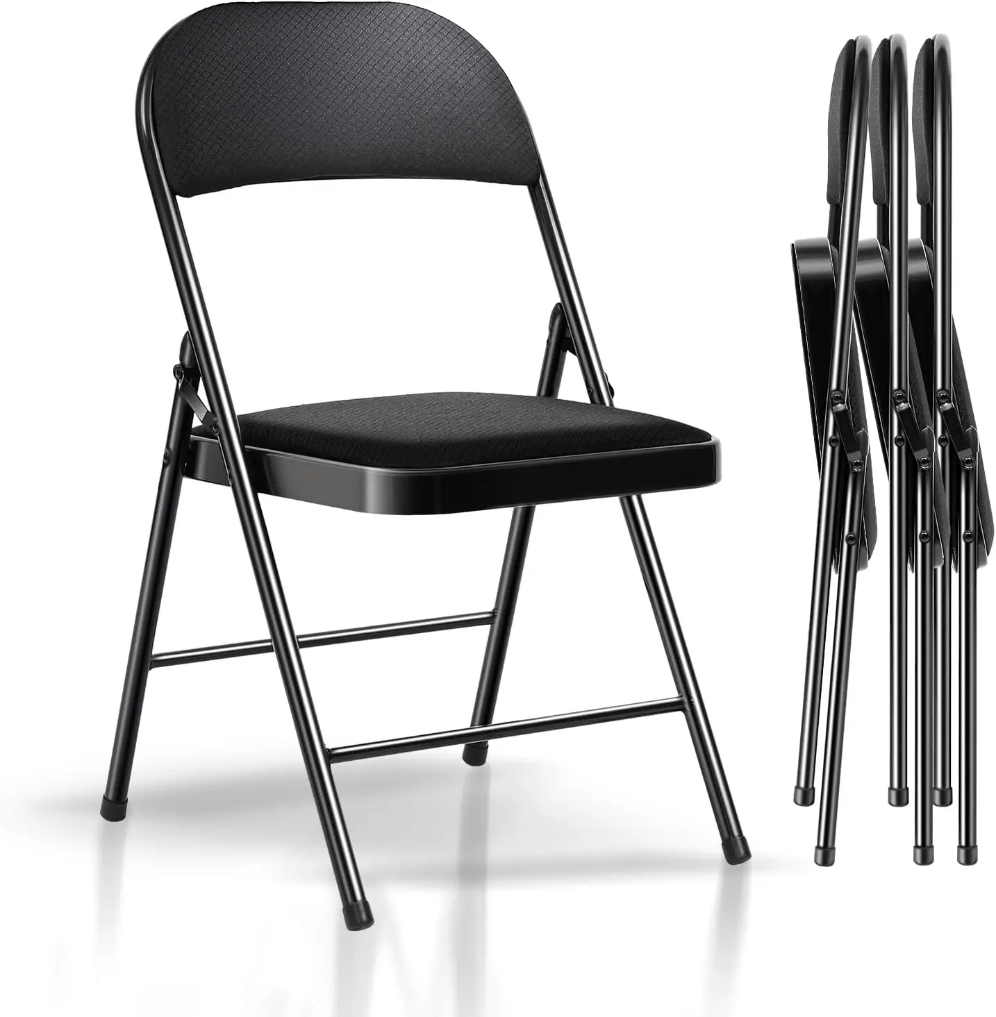 Folding Chairs with Padded Seats - 4 Pack Metal Folding Chair with Steel Frame for Events Office Wedding Party(Black, Set of 4)